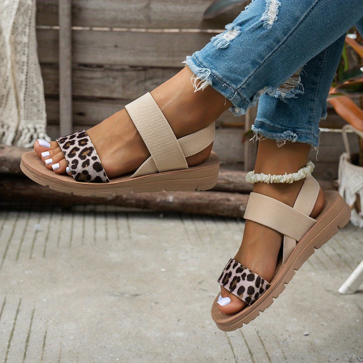 Women's Comfortable & Versatile Leopard Print Sandals Roman Shoes