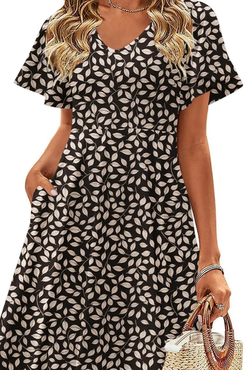 Womens Summer Dress Casual Swing Floral Ruffle Short Sleeve Sundresses Beach Mini A-Line Shift Dress