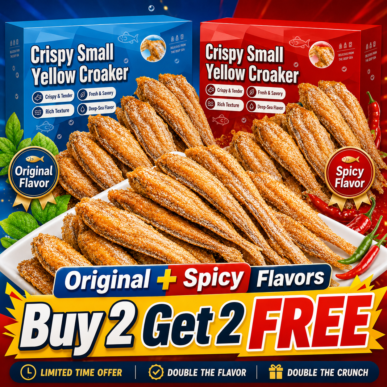 🔥 Sale - Crispy Headless Dried Yellow Croaker Snack | Original & Spicy