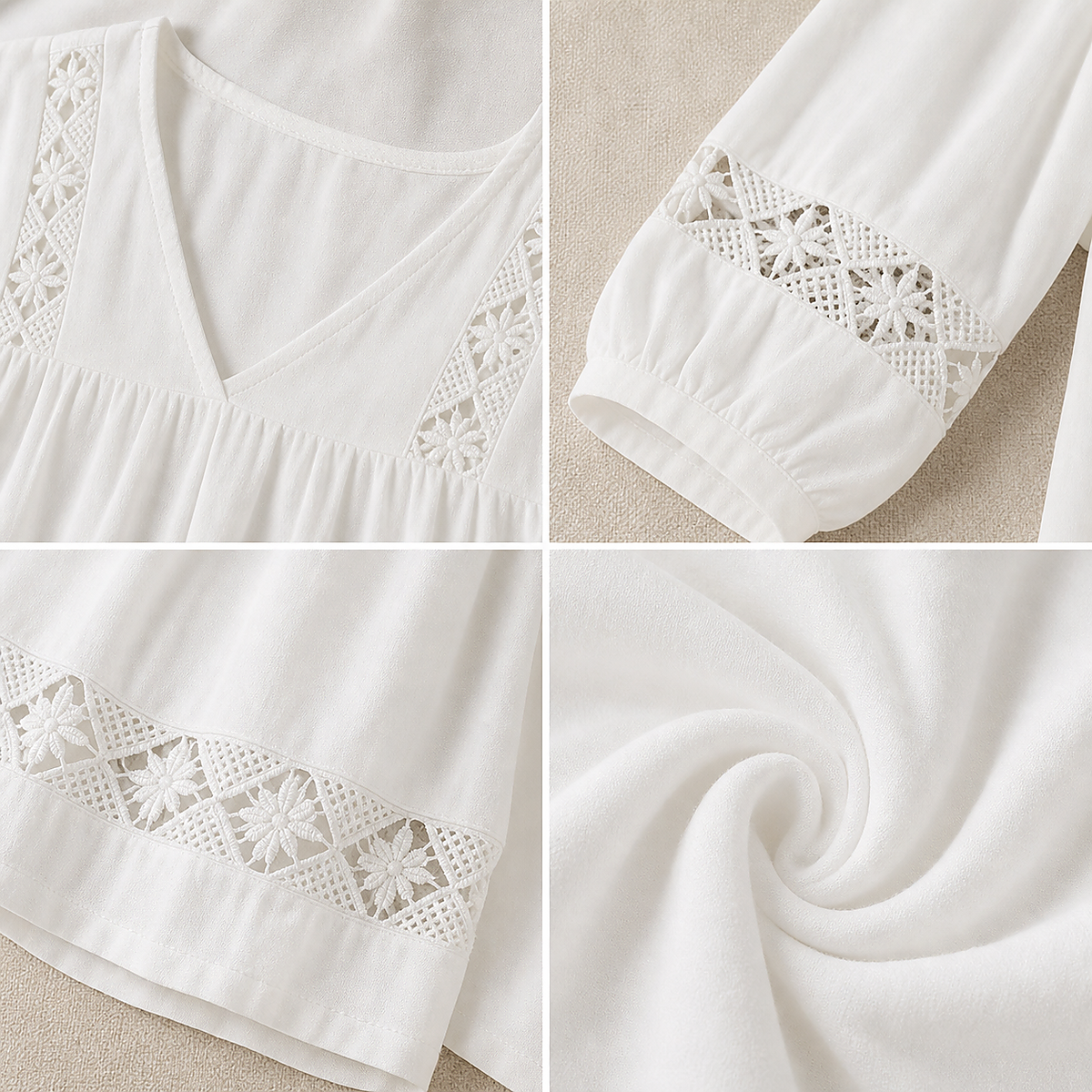 1NL0715002 robe tunique blanche en tissu et détails de broderie