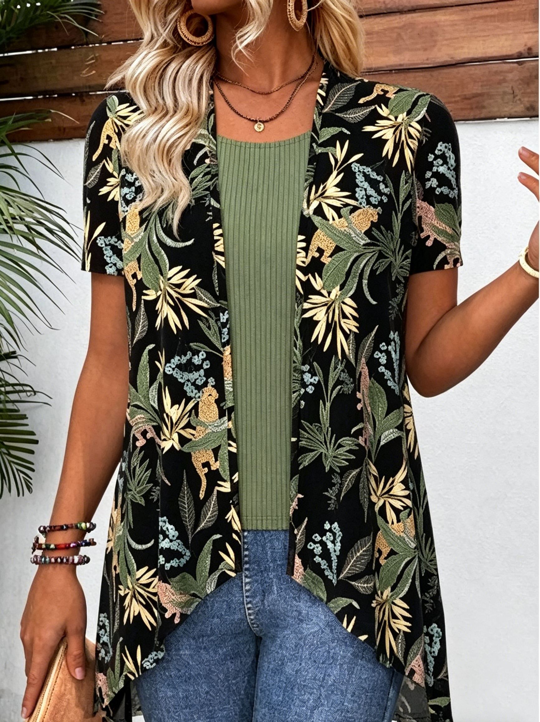 Tops For Women ROTITA PatchworkGeometric Print Long Sleeve Light Cardigan