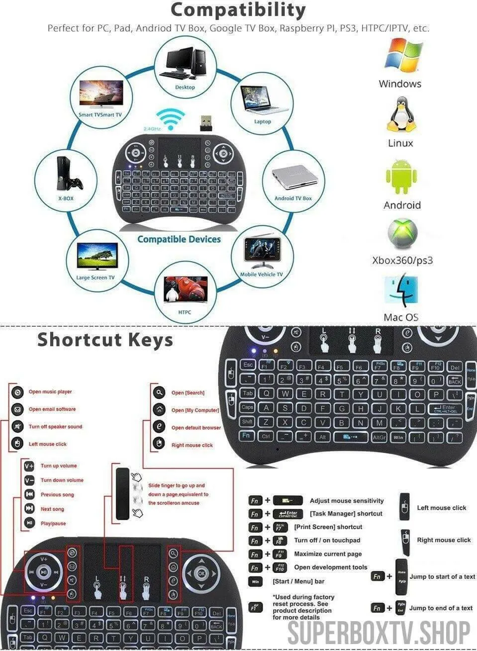 Wireless Keyboard with Backlit Touchpad