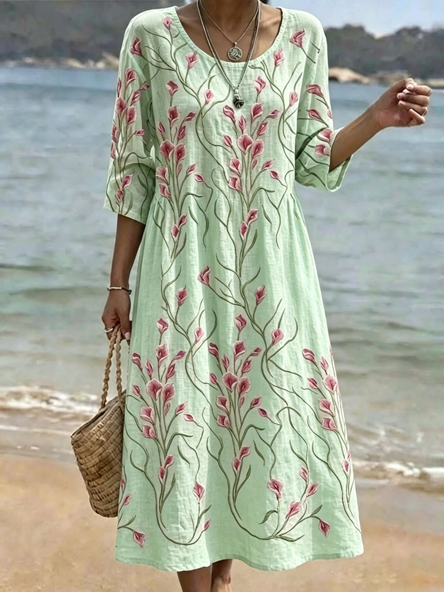 Leichtes Komfort Sommerkleid mit elegantem Rundhals Ausschnitt