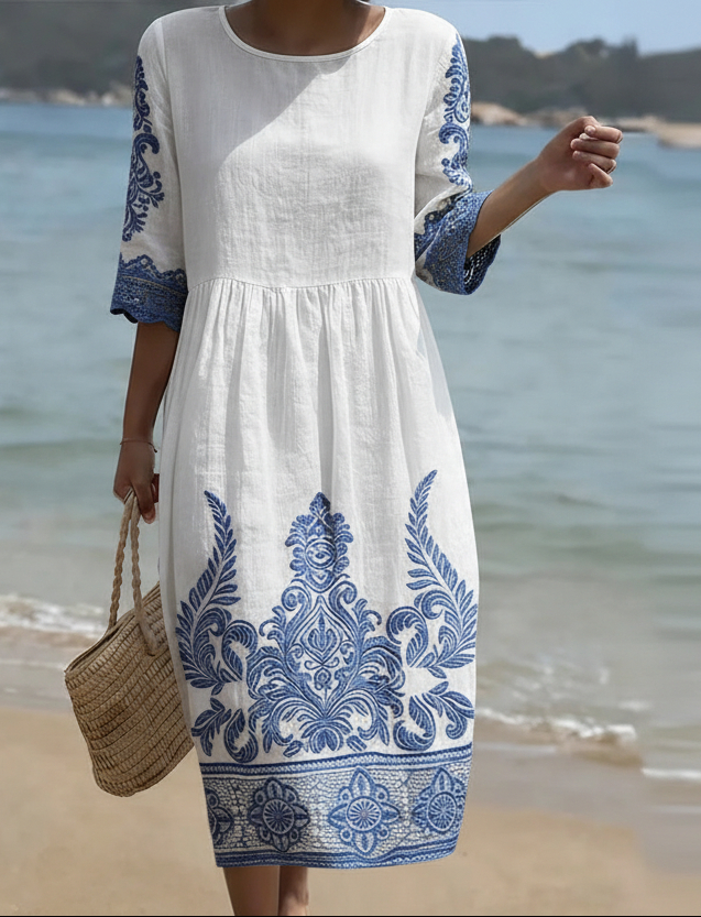 Leichtes Komfort Sommerkleid mit elegantem Rundhals Ausschnitt