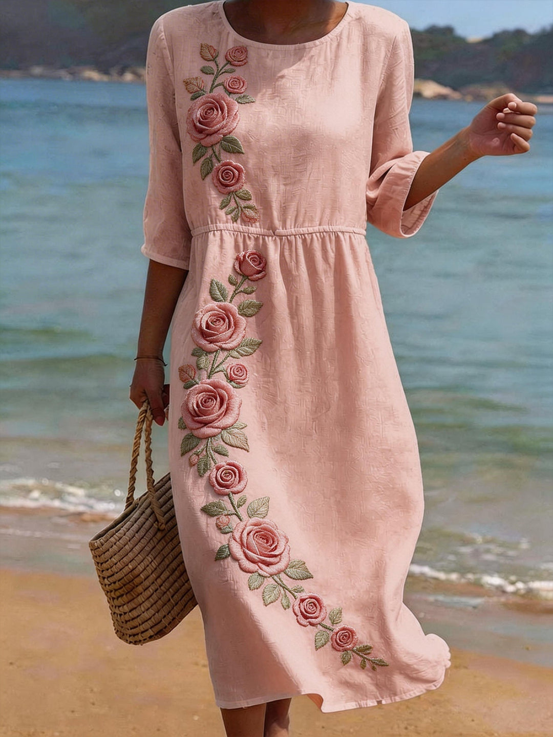 Leichtes Komfort Sommerkleid mit elegantem Rundhals Ausschnitt