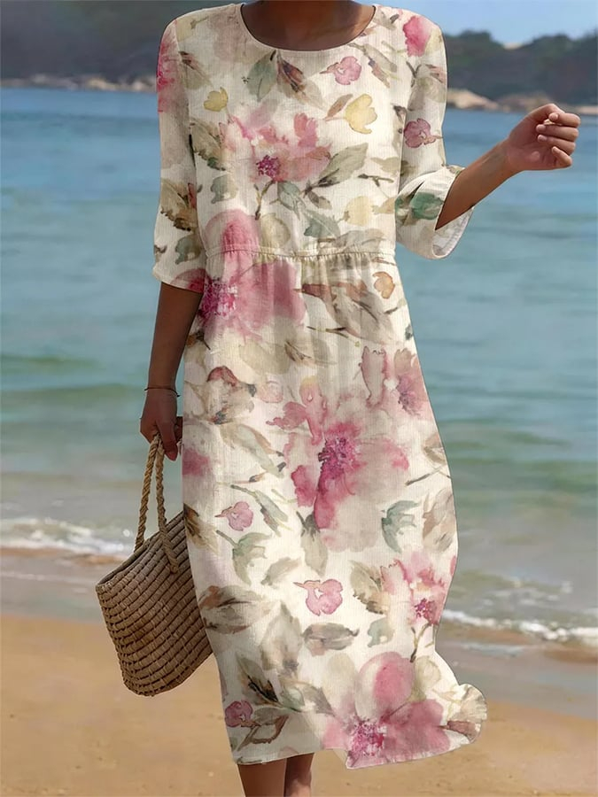 Leichtes Komfort Sommerkleid mit elegantem Rundhals Ausschnitt