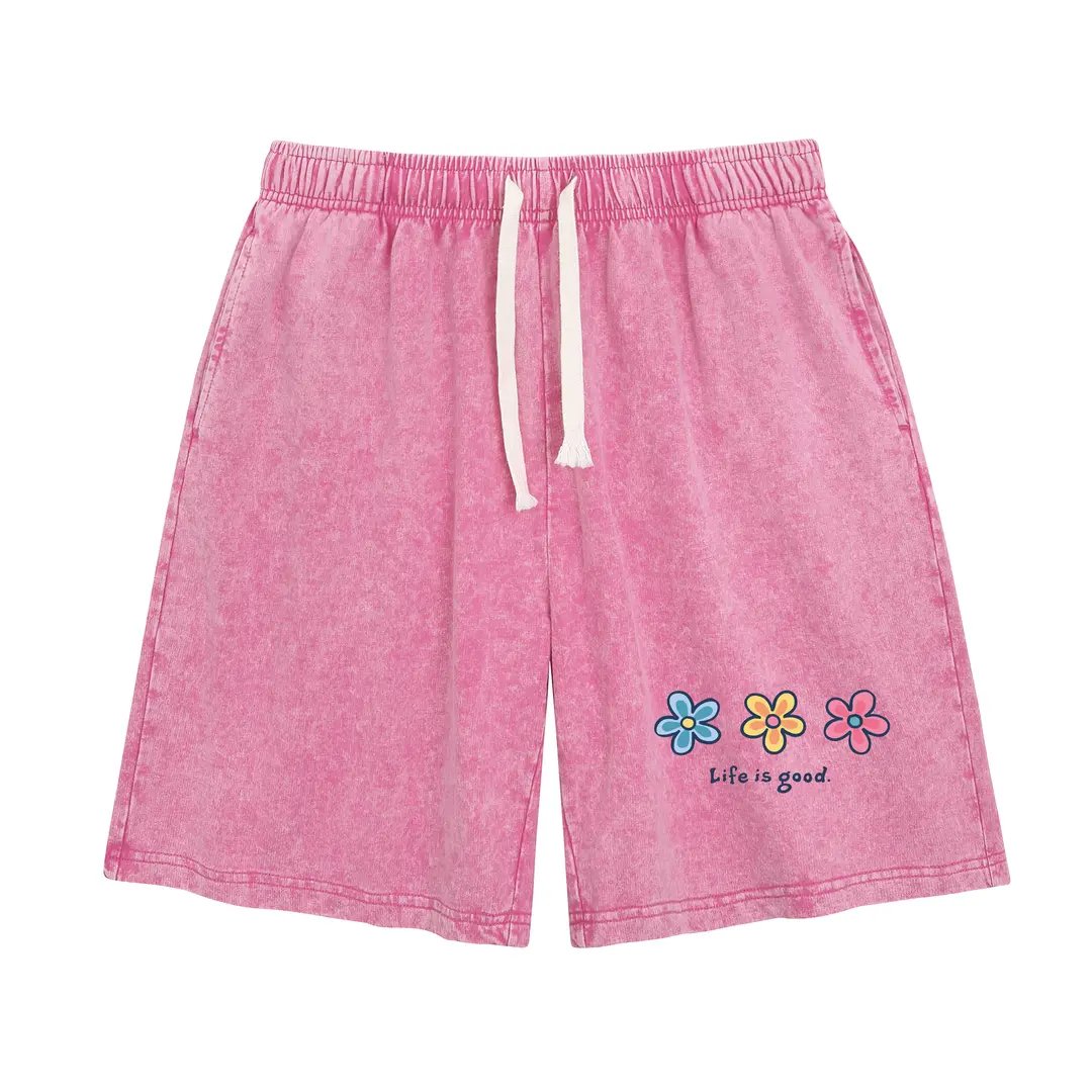 Damen gewaschene Blumen-Shorts, Sommer Reise Street Casual Unterteil