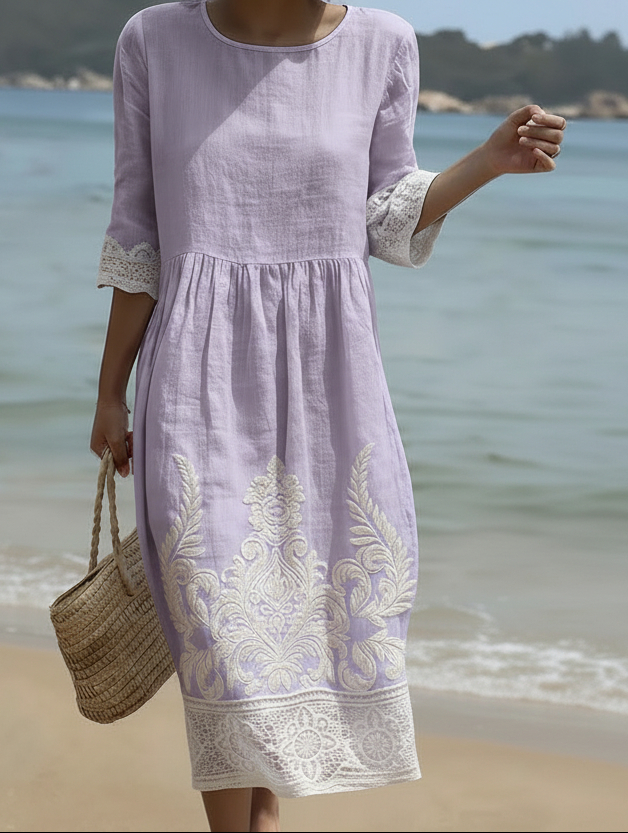 Leichtes Komfort Sommerkleid mit elegantem Rundhals Ausschnitt