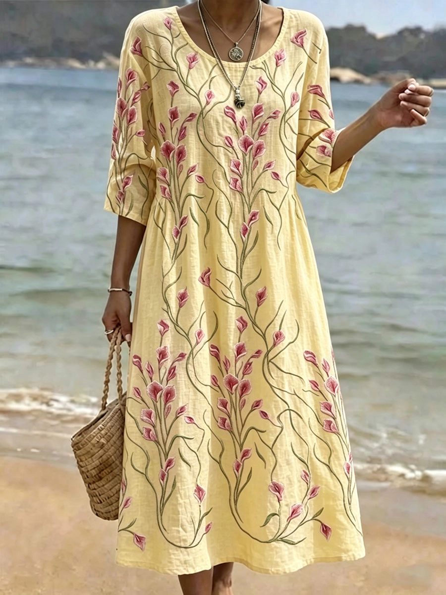 Leichtes Komfort Sommerkleid mit elegantem Rundhals Ausschnitt