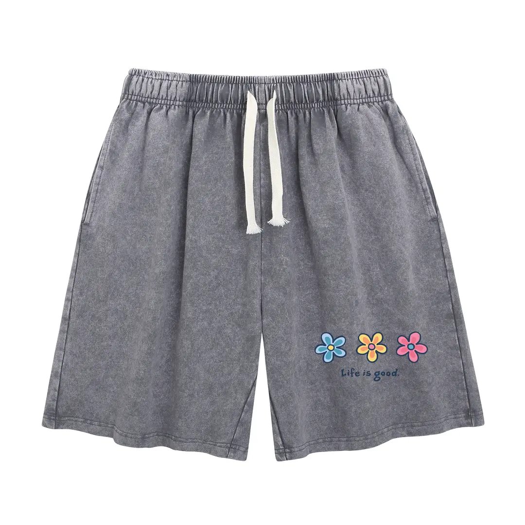 Damen gewaschene Blumen-Shorts, Sommer Reise Street Casual Unterteil