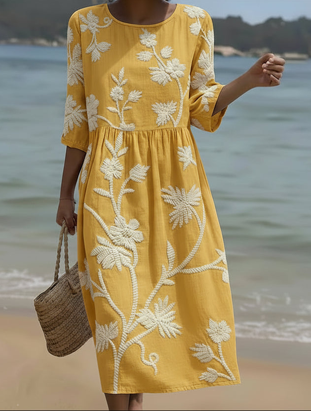 Leichtes Komfort Sommerkleid mit elegantem Rundhals Ausschnitt