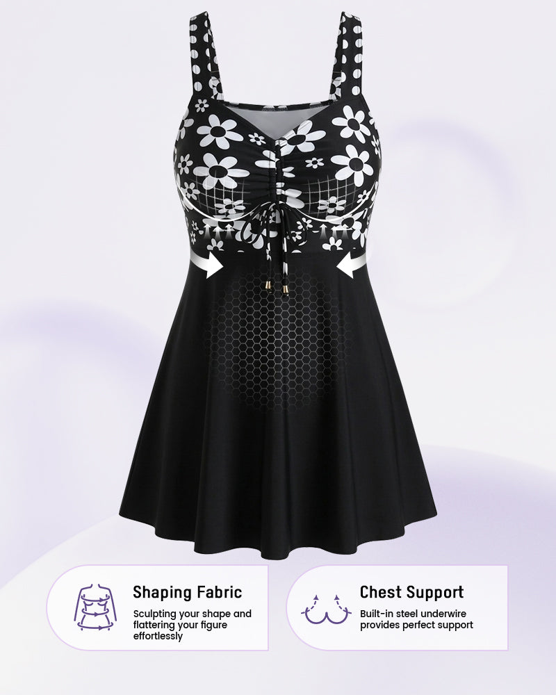 Ärmelloses Blumenkleid und Hosen-Set mit verstellbarem Bustier-Band