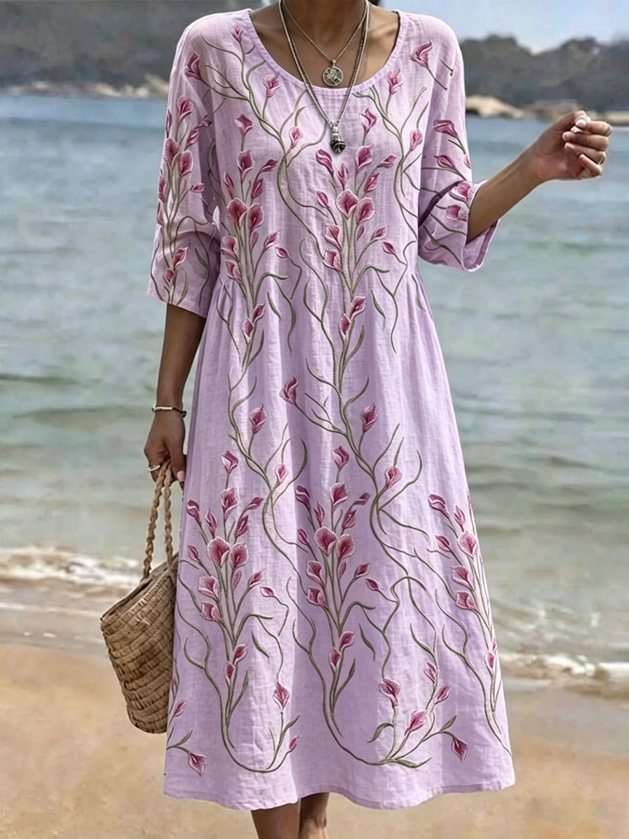 Leichtes Komfort Sommerkleid mit elegantem Rundhals Ausschnitt