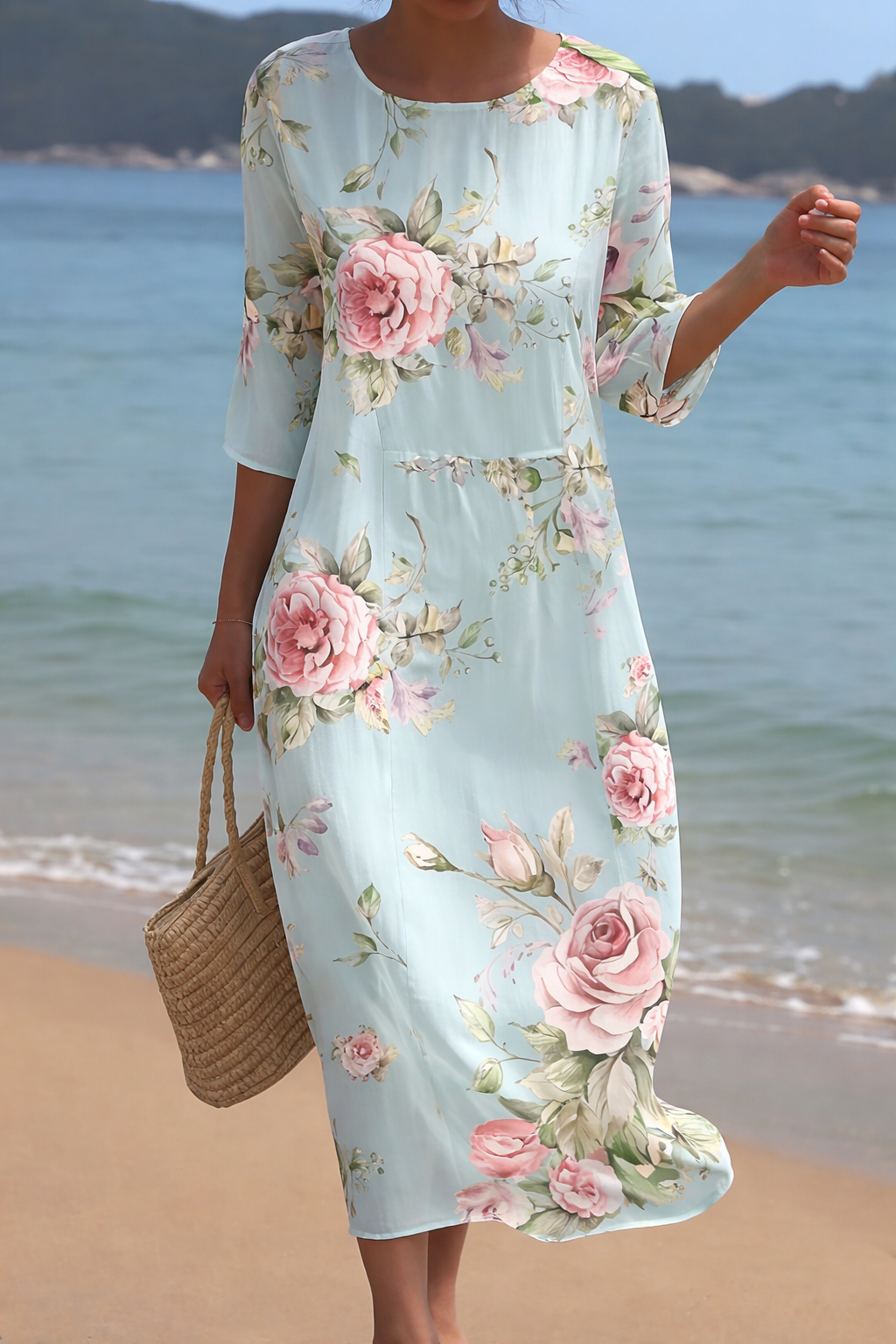 Leichtes Komfort Sommerkleid mit elegantem Rundhals Ausschnitt