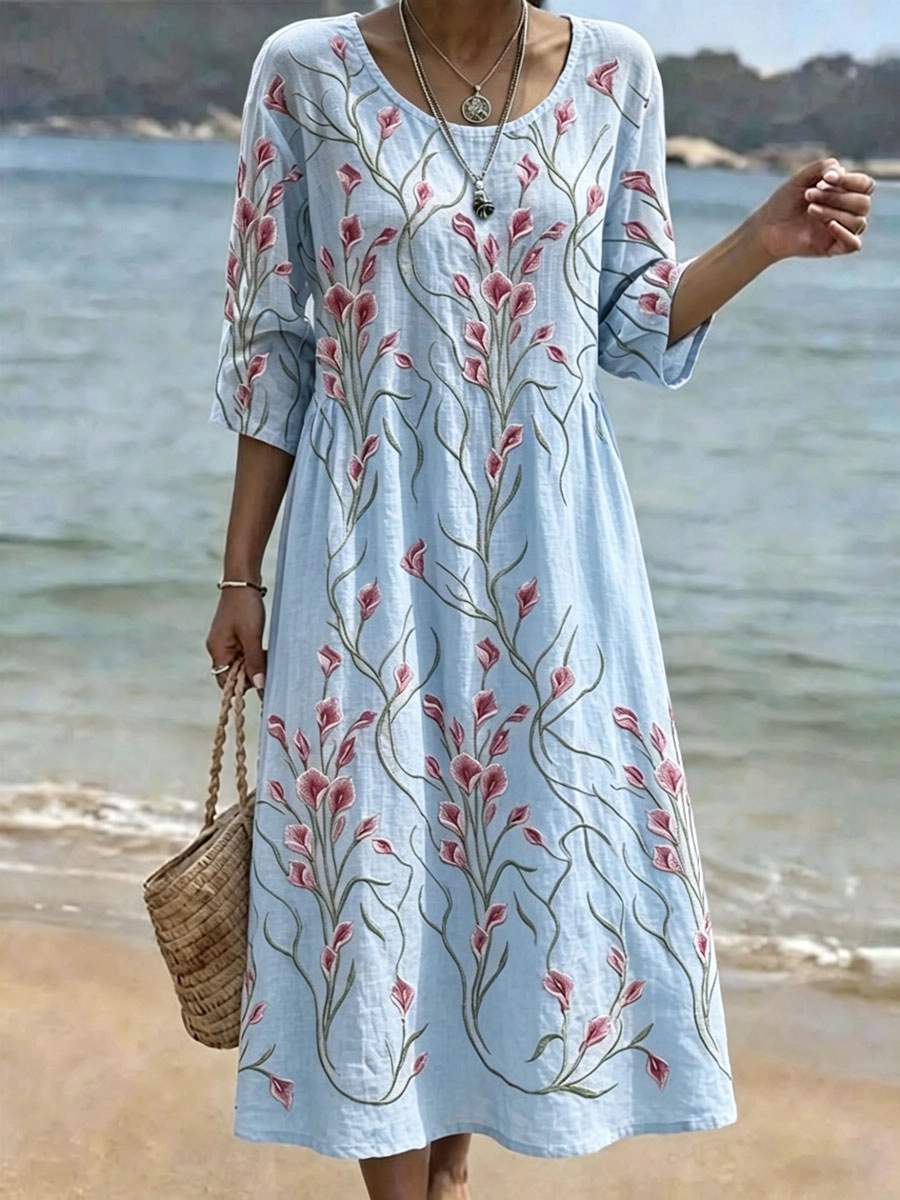 Leichtes Komfort Sommerkleid mit elegantem Rundhals Ausschnitt