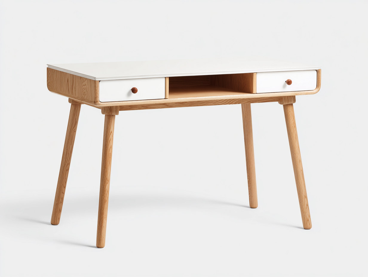 Schreibtisch-Holz-126x56x76 cm-Natur-Weiß-Skandinavisch-Katafanest