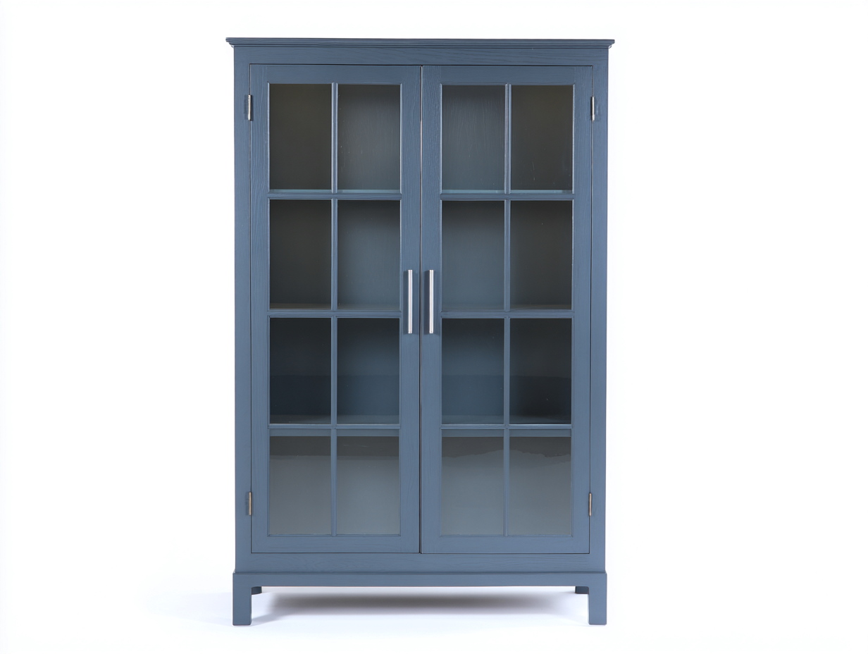 Vitrinen-Holz-Glas-Metall-106x41x180 cm-Blau-Klassisch-Katafanest