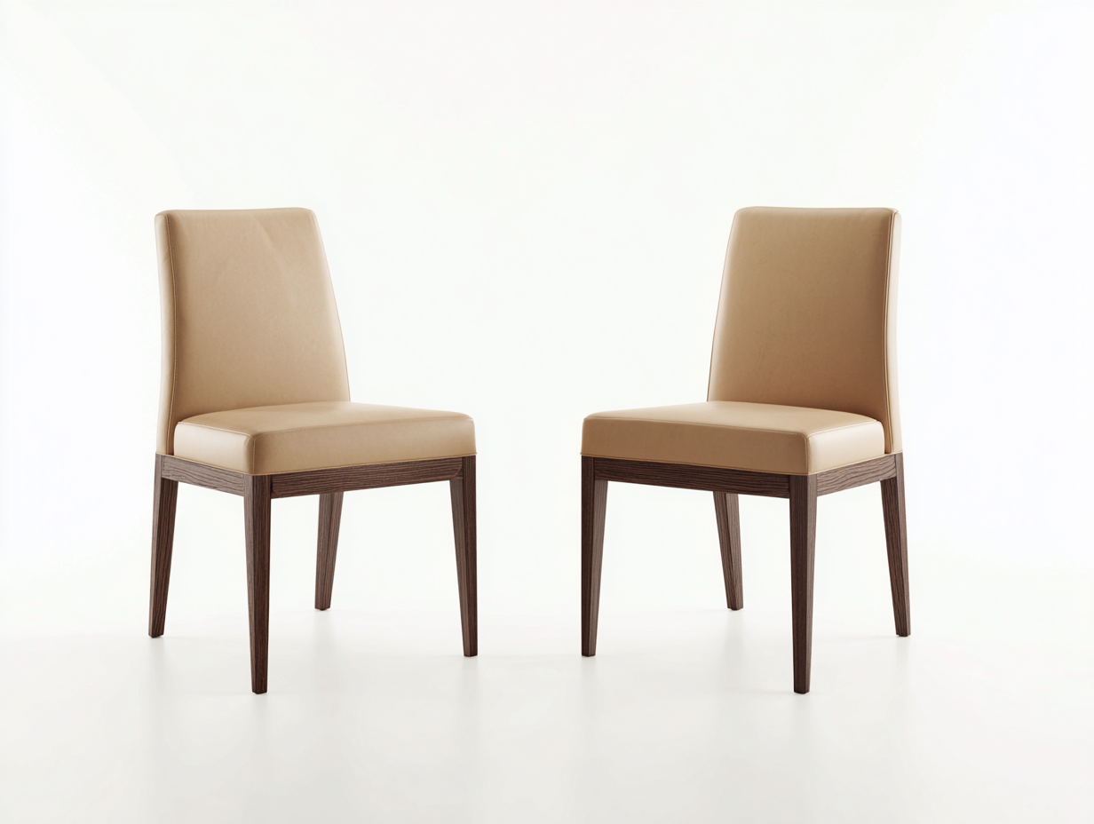 Esszimmerstühle-Kunstleder-Holz-46x55x90 cm-Beige-Braun-modernes geradliniges Design-Katafanest