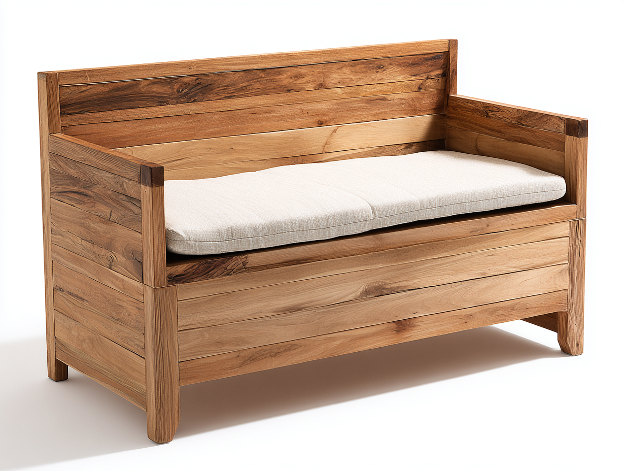 Gartenbank-Holz-Textil-150x62x86 cm-Braun-Beige-Rustikaler Landhausstil-Katafanest