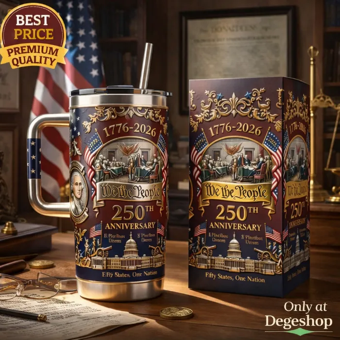 America 250th Anniversary 1776-2026 Commemorative Patriotic Eagle Luxury 3D Style Handle Tumbler