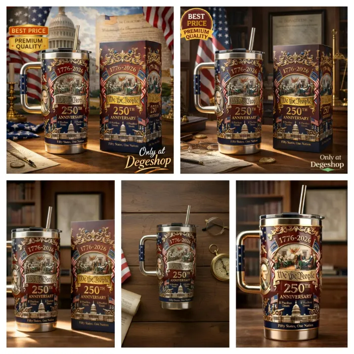 America 250th Anniversary 1776-2026 Commemorative Patriotic Eagle Luxury 3D Style Handle Tumbler