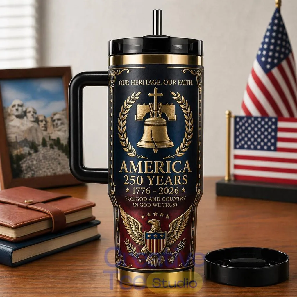 America 250th Anniversary 1776-2026 Commemorative Patriotic Eagle Luxury 3D Style Handle Tumbler