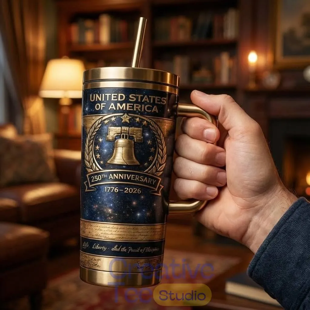 America 250th Anniversary 1776-2026 Commemorative Patriotic Eagle Luxury 3D Style Handle Tumbler