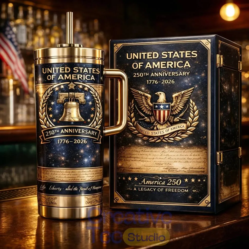 America 250th Anniversary 1776-2026 Commemorative Patriotic Eagle Luxury 3D Style Handle Tumbler