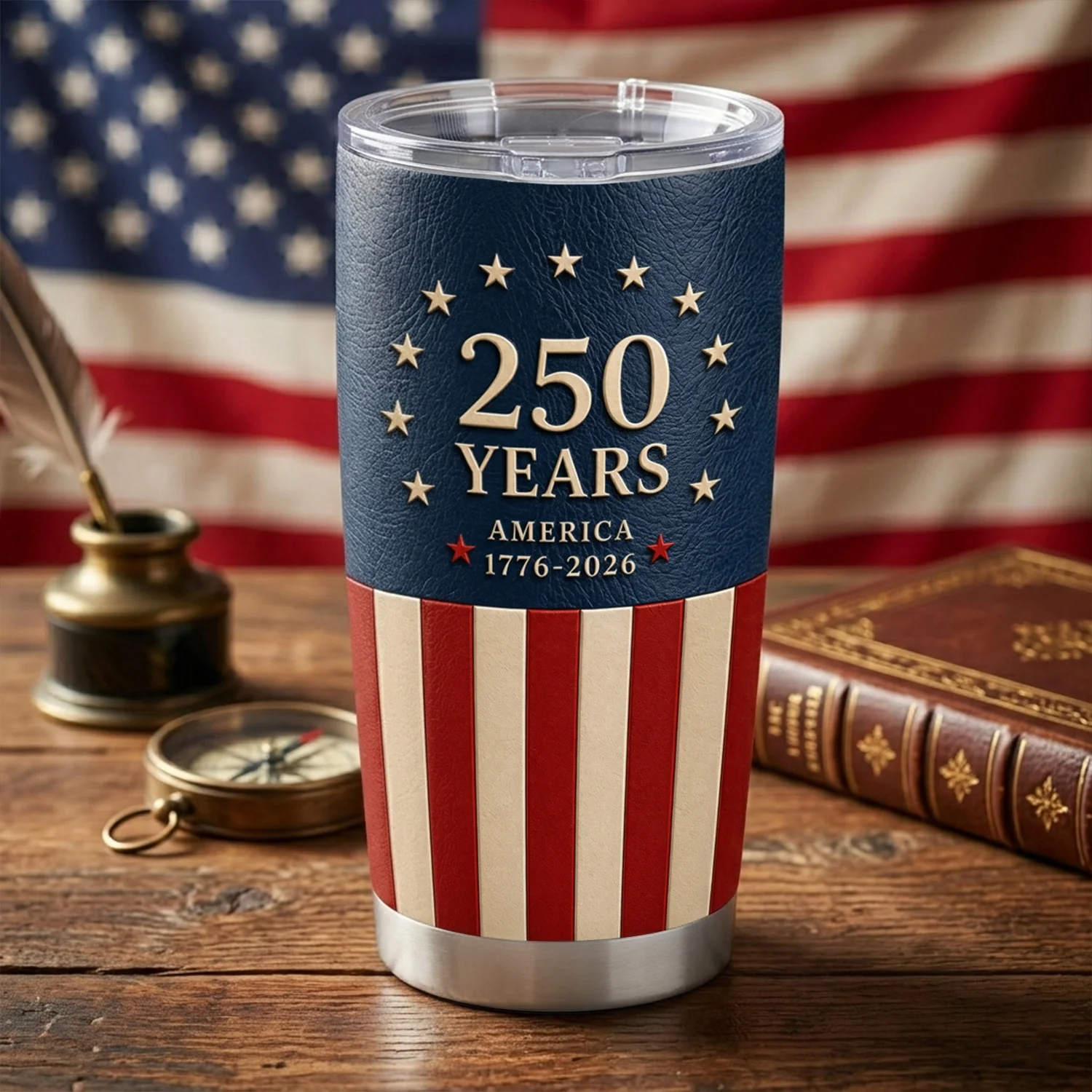 America 250th Anniversary 1776-2026 Commemorative Patriotic Eagle Luxury 3D Style Handle Tumbler