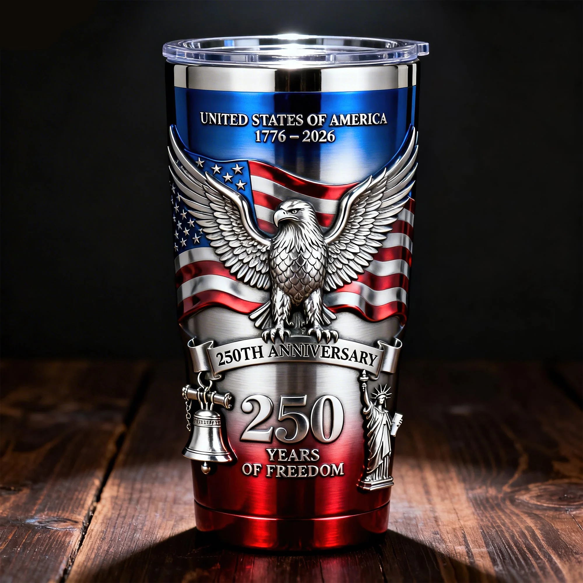America 250th Anniversary 1776-2026 Commemorative Patriotic Eagle Luxury 3D Style Handle Tumbler