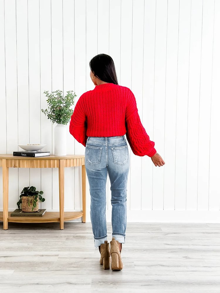 JUDY Tummy Control Distressed Cuffed Boyfriend Jeans (Buy 2 Free Shipping)