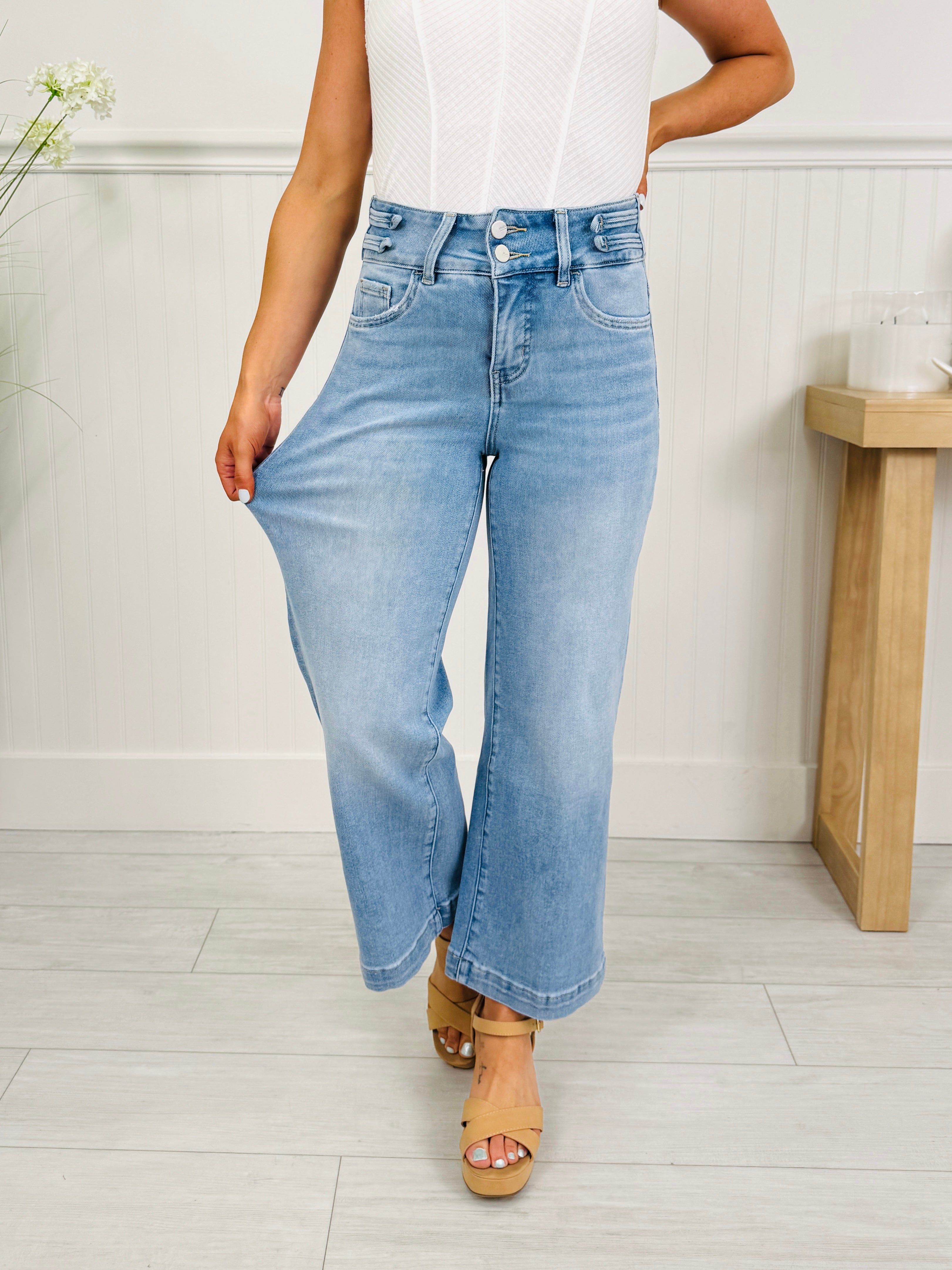 Double the Fun Wide Leg Cropped Tummy Control Jeans