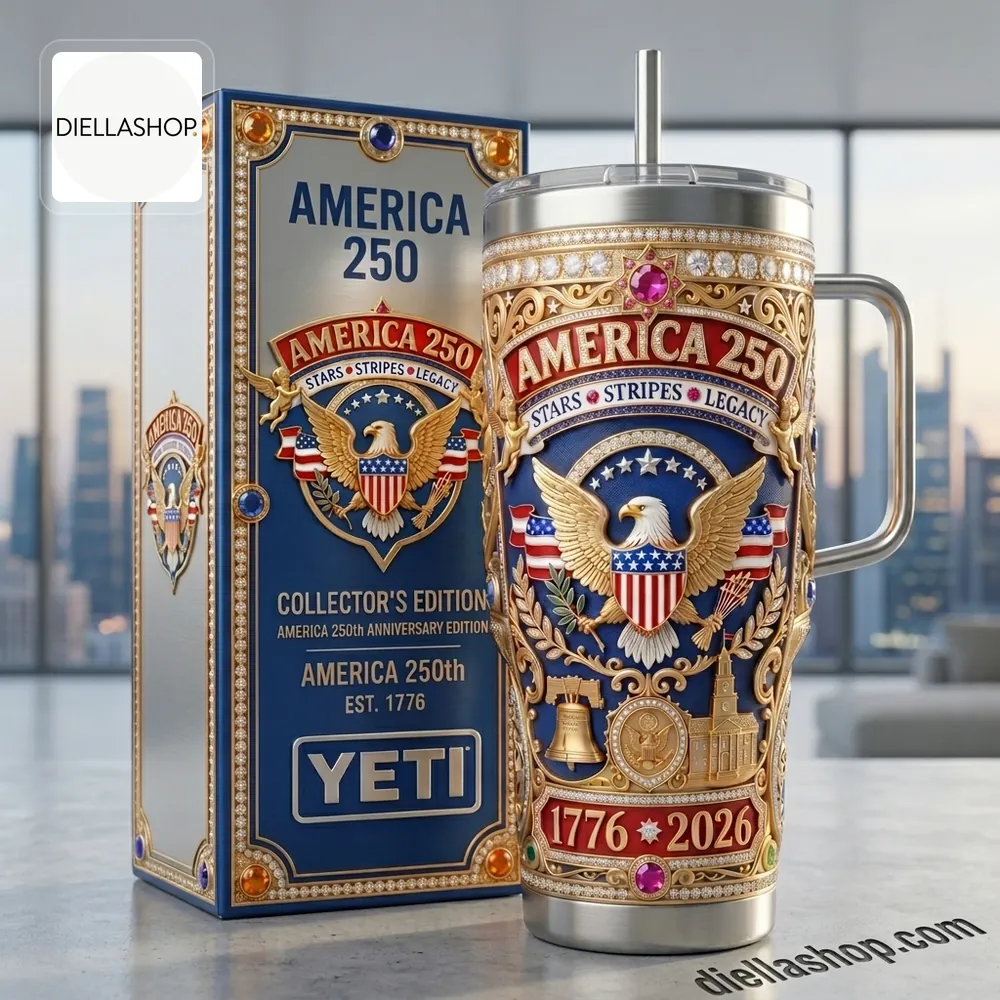 America 250th Anniversary 1776-2026 Commemorative Patriotic Eagle Luxury 3D Style Handle Tumbler