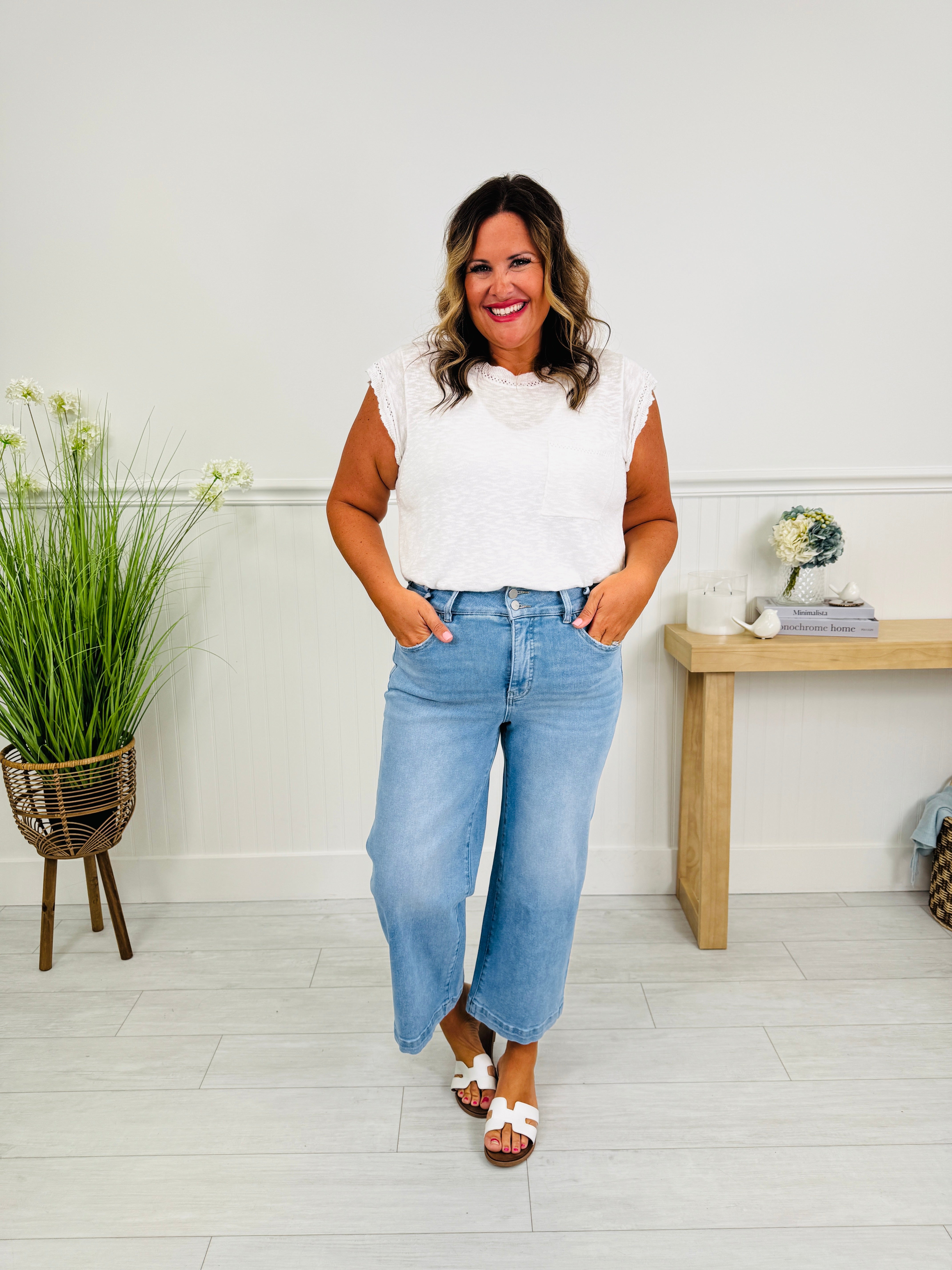 Double the Fun Wide Leg Cropped Tummy Control Jeans