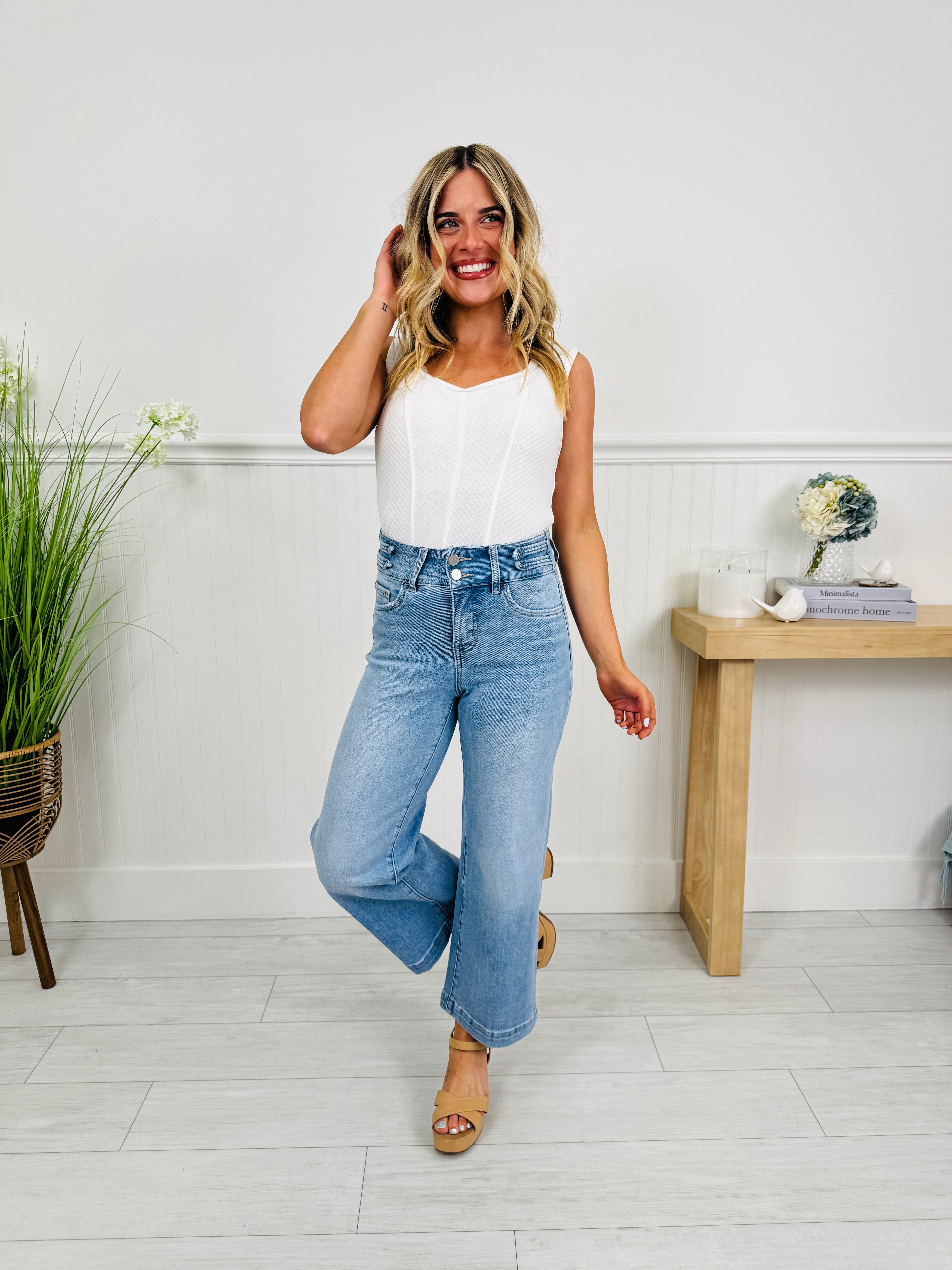 Double the Fun Wide Leg Cropped Tummy Control Jeans