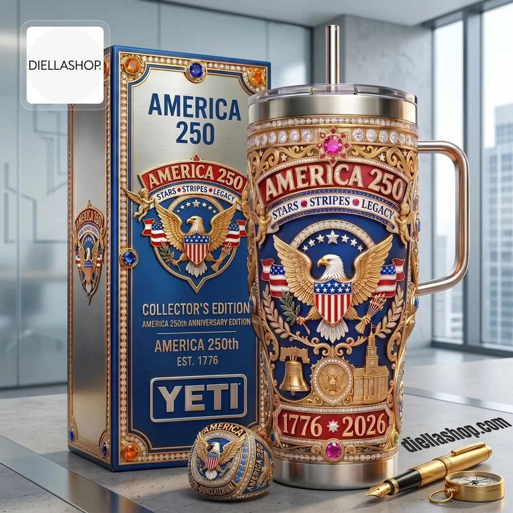 America 250th Anniversary 1776-2026 Commemorative Patriotic Eagle Luxury 3D Style Handle Tumbler