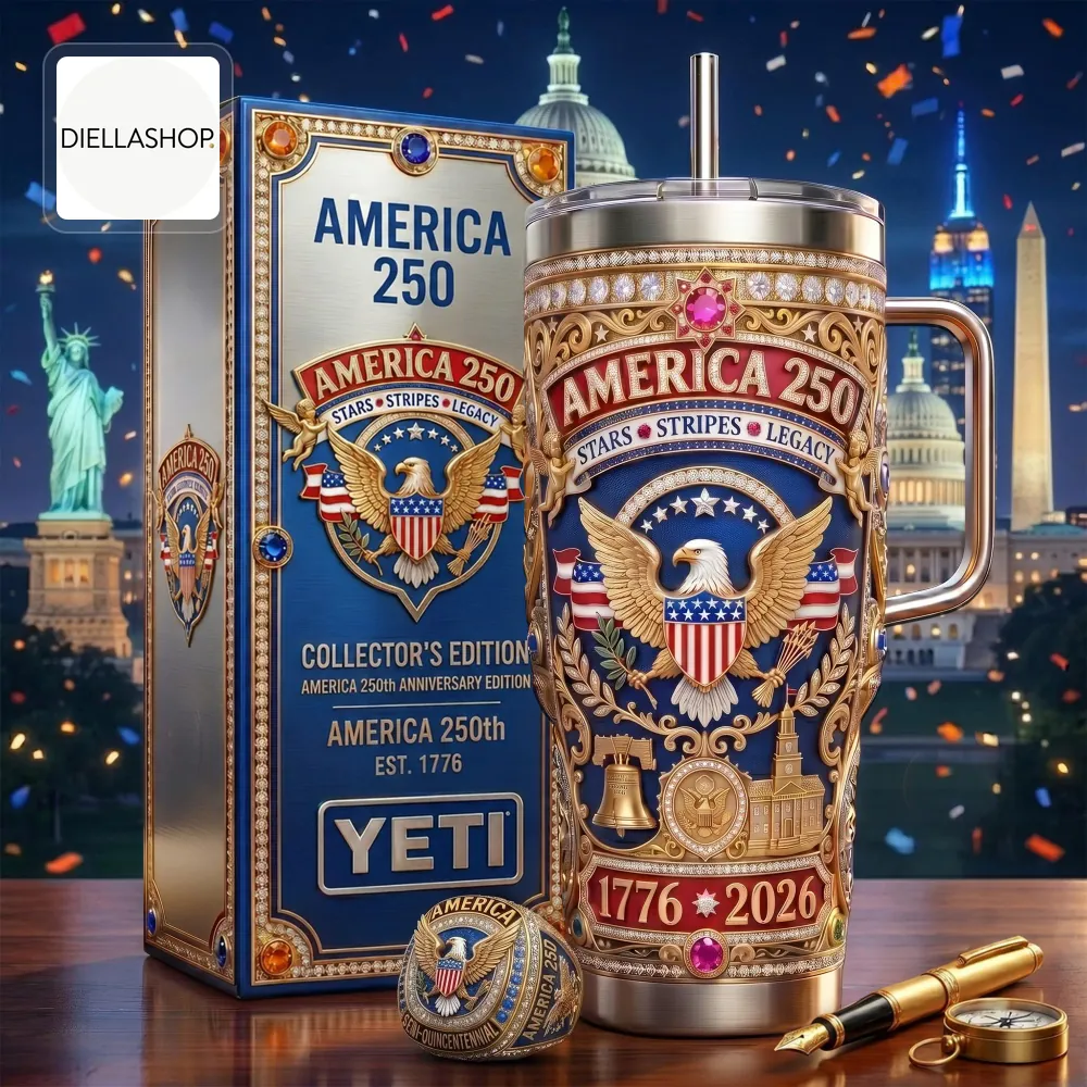 America 250th Anniversary 1776-2026 Commemorative Patriotic Eagle Luxury 3D Style Handle Tumbler