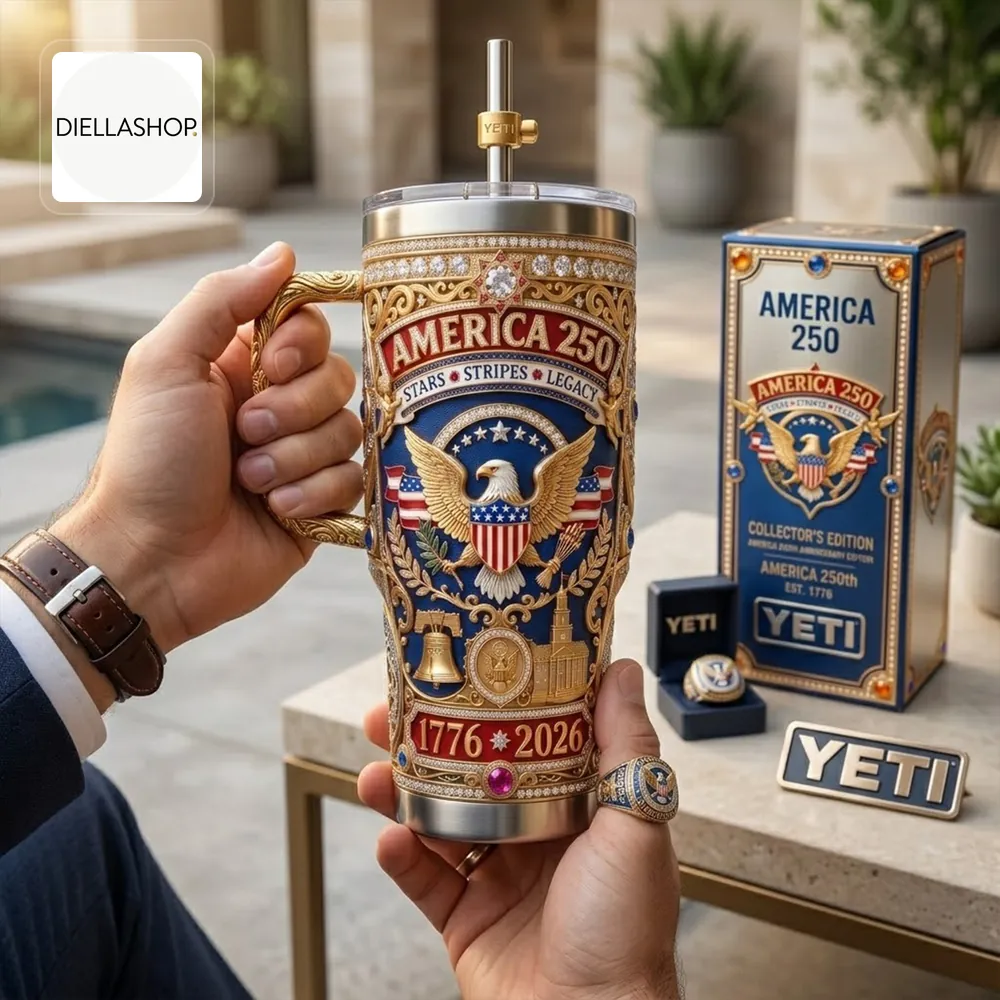 America 250th Anniversary 1776-2026 Commemorative Patriotic Eagle Luxury 3D Style Handle Tumbler