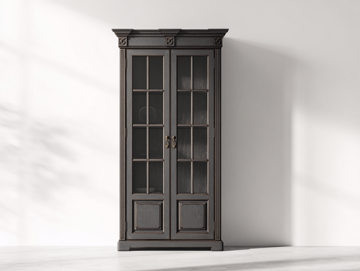 Vitrinen - Holz-Glas-Metall - 88x39x192 cm - Dunkelgrau - Klassisch-Kanorridecor