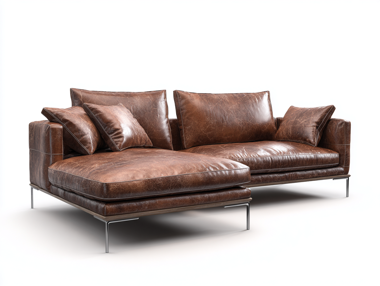 Ecksofa - Leder-Metall - 280x165x82 cm - Braun - Modern-Kanorridecor