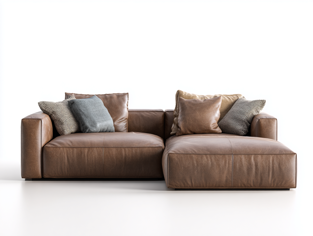 Ecksofa - Leder-Metall - 290x178x79 cm - Braun - Minimalistisch Modern-Kanorridecor