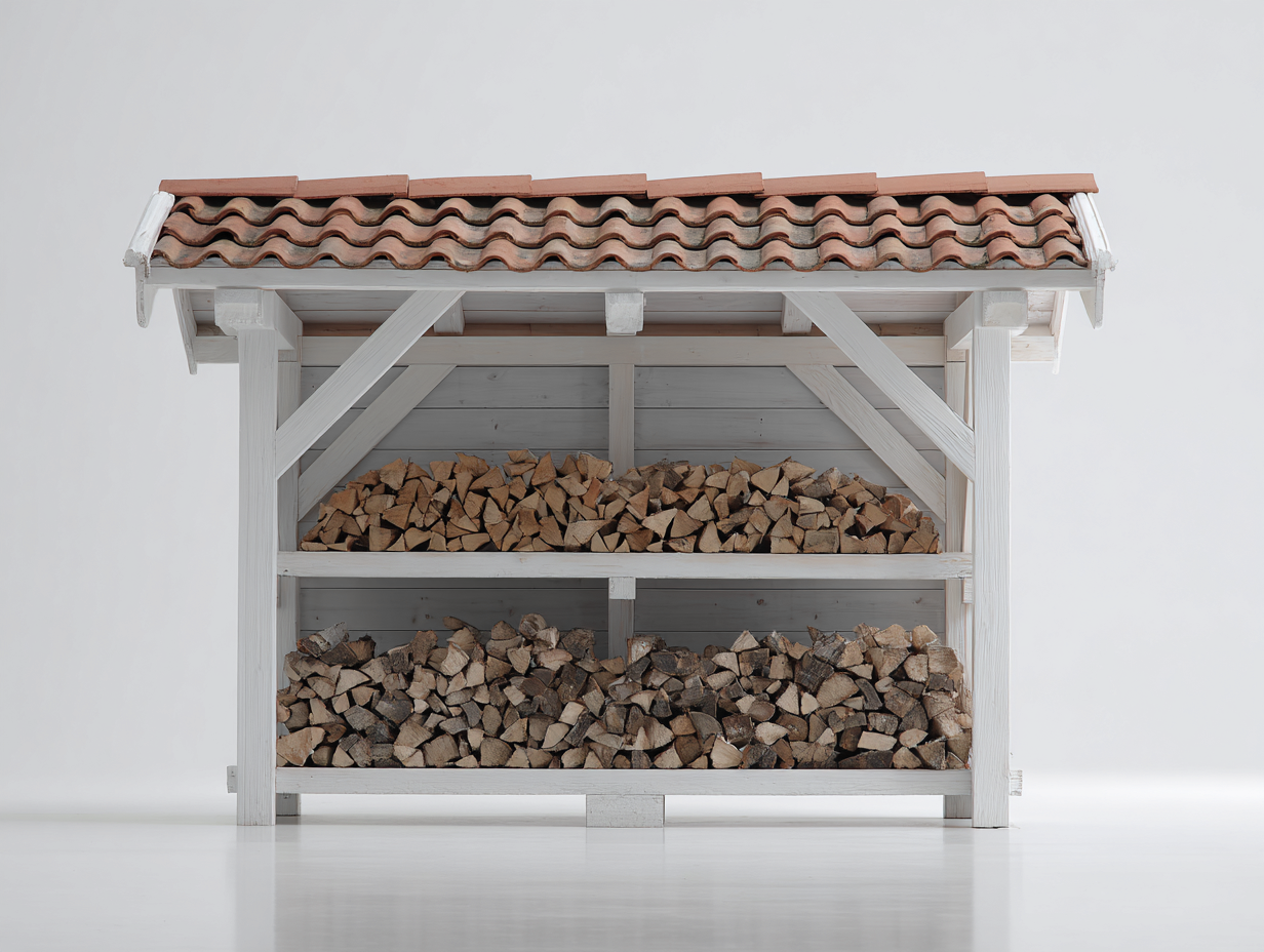 Kaminholzregal - Holz - 180 x 60 x 165 cm - Weiß-Terrakotta - Rustikaler Landhausstil-Kanorridecor