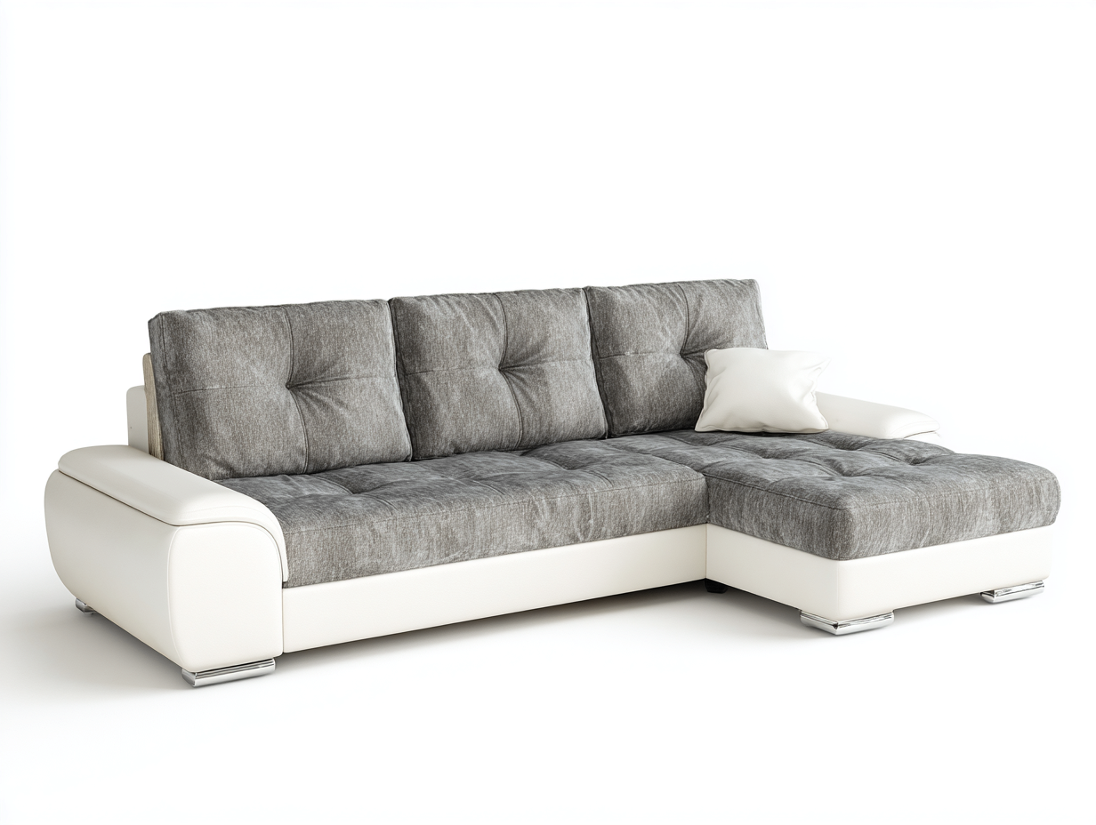 Ecksofa - Stoff-Kunstleder-Metall - 274x170x82 cm - Grau-Weiß - Modern Elegant-Kanorridecor
