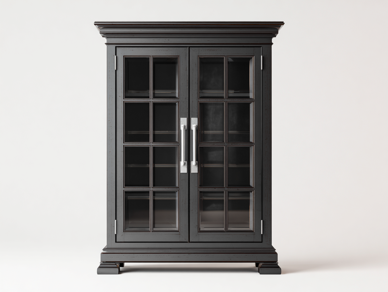 Vitrinen - Holz-Glas-Metall - 91x40x176 cm - Dunkelgrau - Klassisch-Kanorridecor