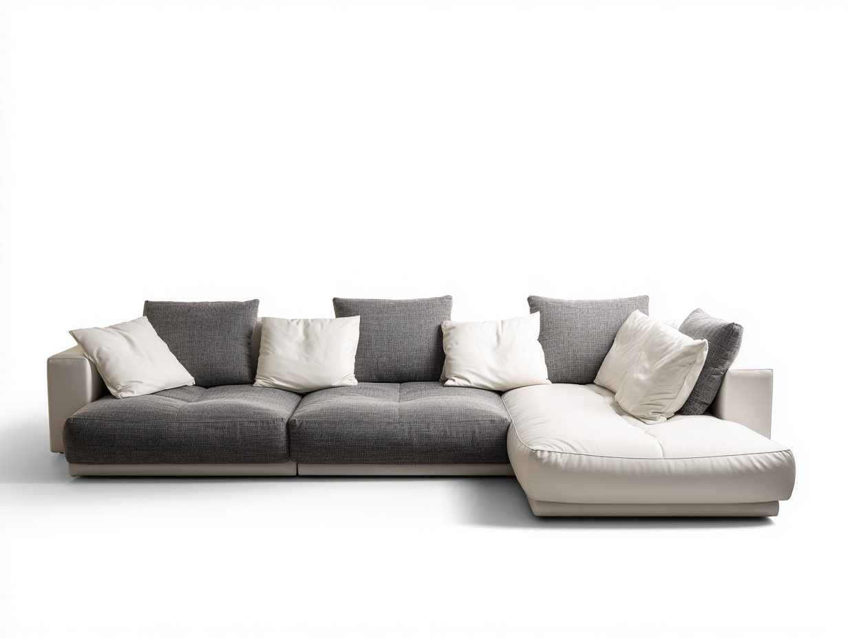 Ecksofa - Stoff-Kunstleder-Holz - 312x178x79 cm - Grau-Weiß - Modern Lounge-Kanorridecor