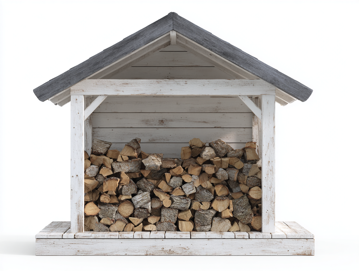 Kaminholzregal - Holz - 175 x 75 x 165 cm - Weiß-Grau - Landhausstil mit Satteldach-Kanorridecor