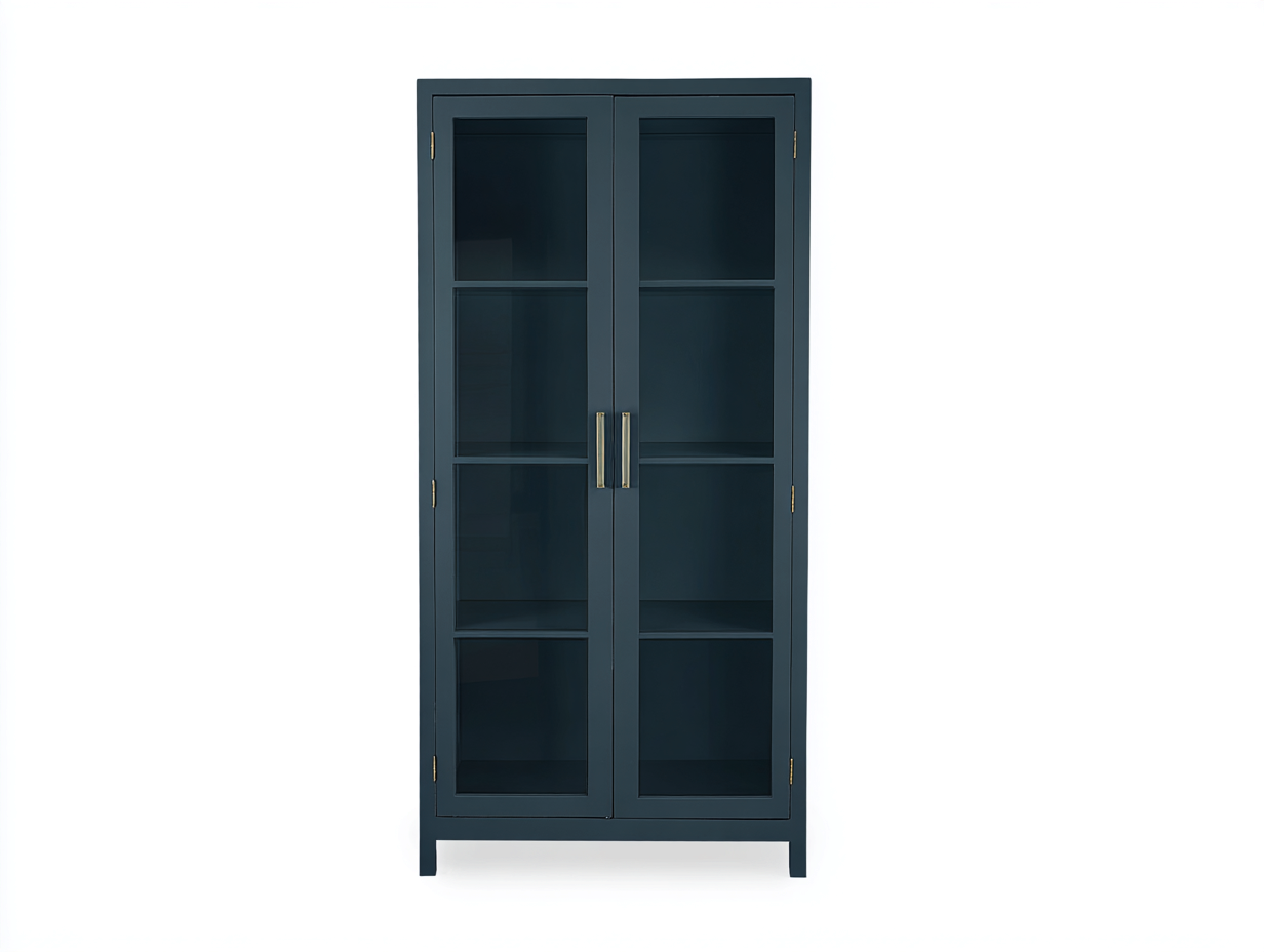 Vitrinen - Holz-Glas-Metall - 82x37x188 cm - Dunkelblau - Modern-Kanorridecor