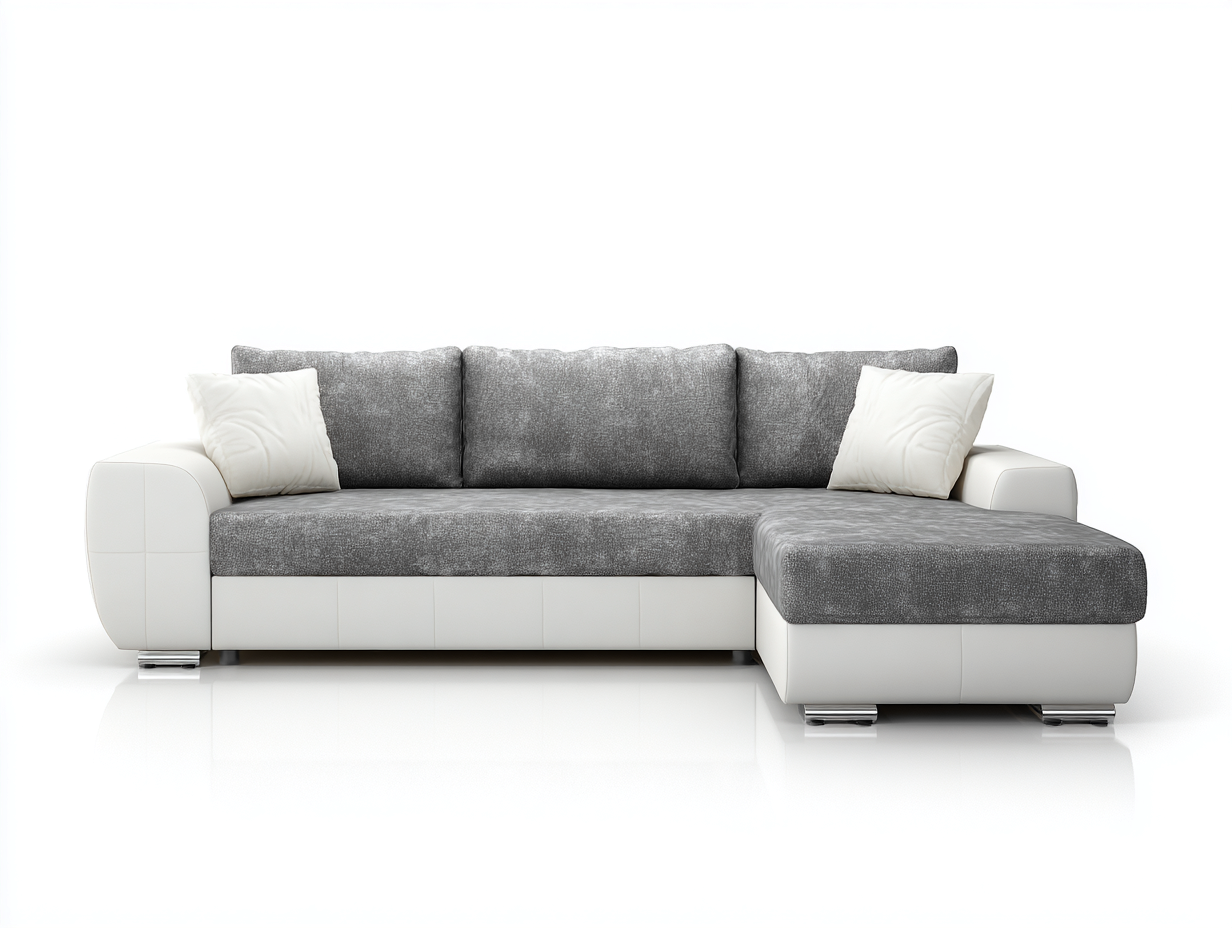 Ecksofa - Stoff-Kunstleder-Metall - 268x176x84 cm - Grau-Weiß - Modern Komfort-Kanorridecor