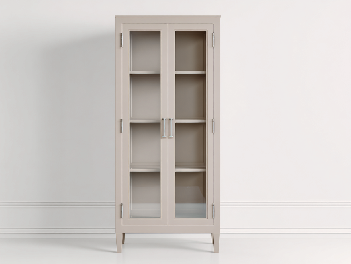 Vitrinen - Holz-Glas-Metall - 79x35x194 cm - Beige - Modern Skandinavisch-Kanorridecor