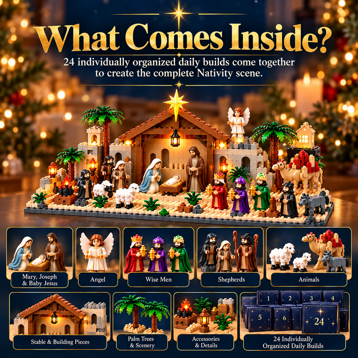 Nativity Advent Calendar &ndash; 24-Day Buildable Christmas Nativity Set